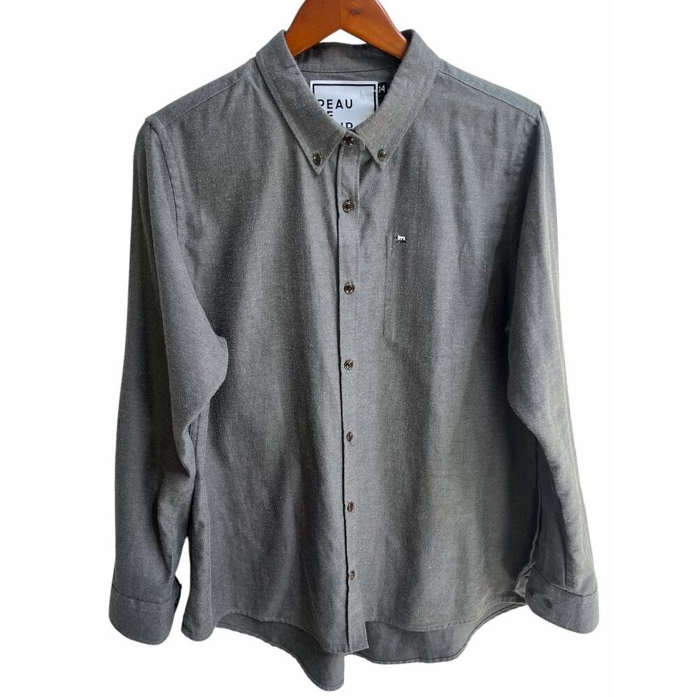 Peau De Loup Sz 14 Long Slv Button Front Shirt Gray Inner Pocket Cotton Unisex
